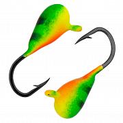 Фото капля с ушком d 2,5 мм, вес 0.3 гр, окраска салатовая-желтая+красная с черными полосками /10 шт/